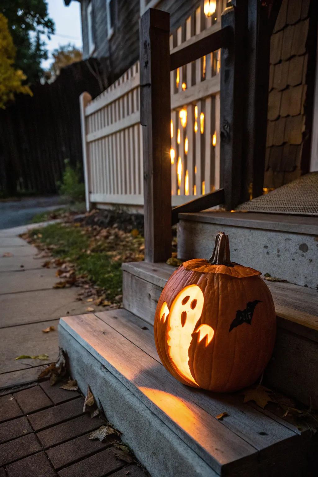 A carved pumpkin ghost adds a spectral glow to your Halloween decor.