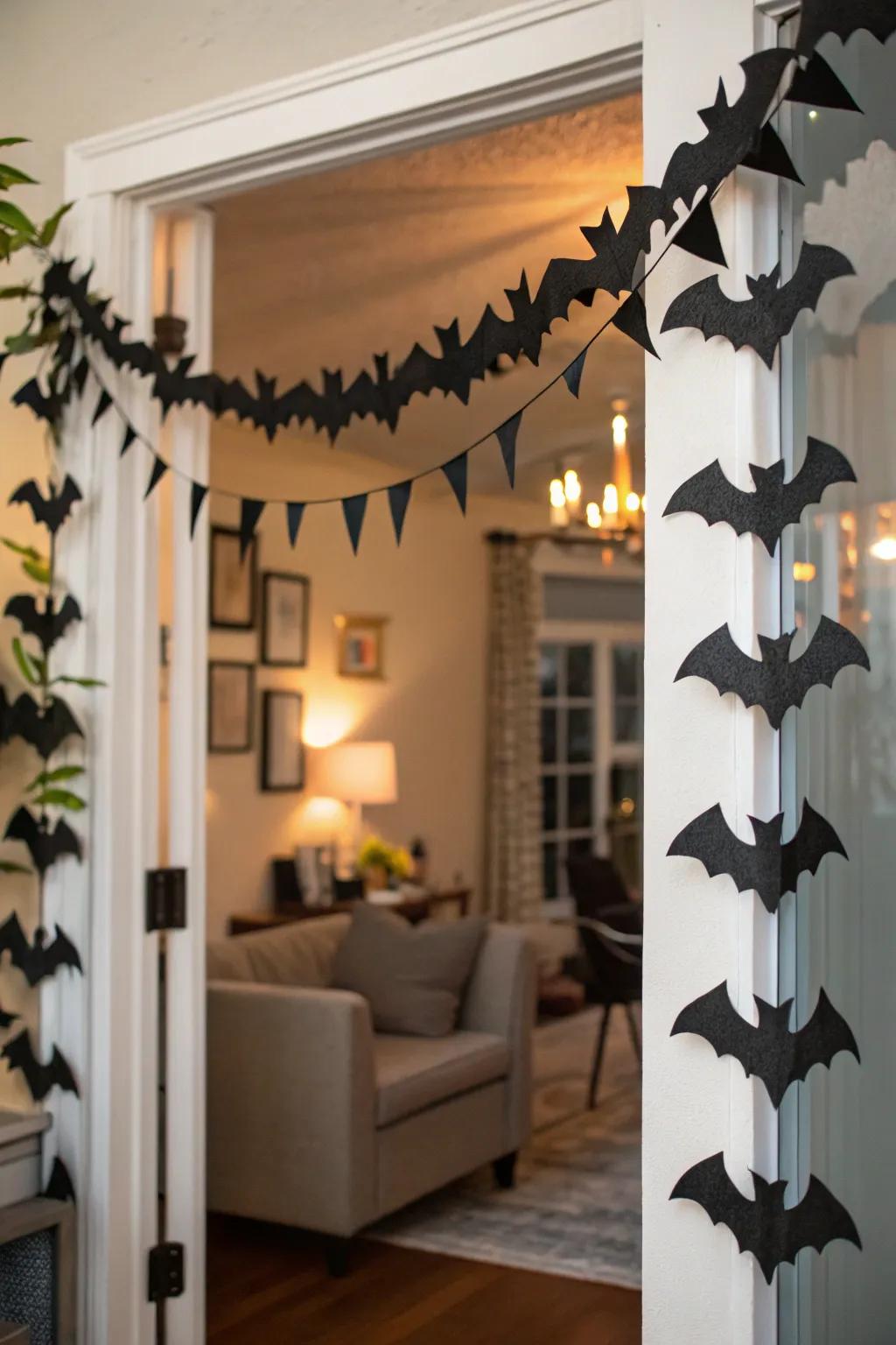 Bat garlands add a whimsical touch to doorways