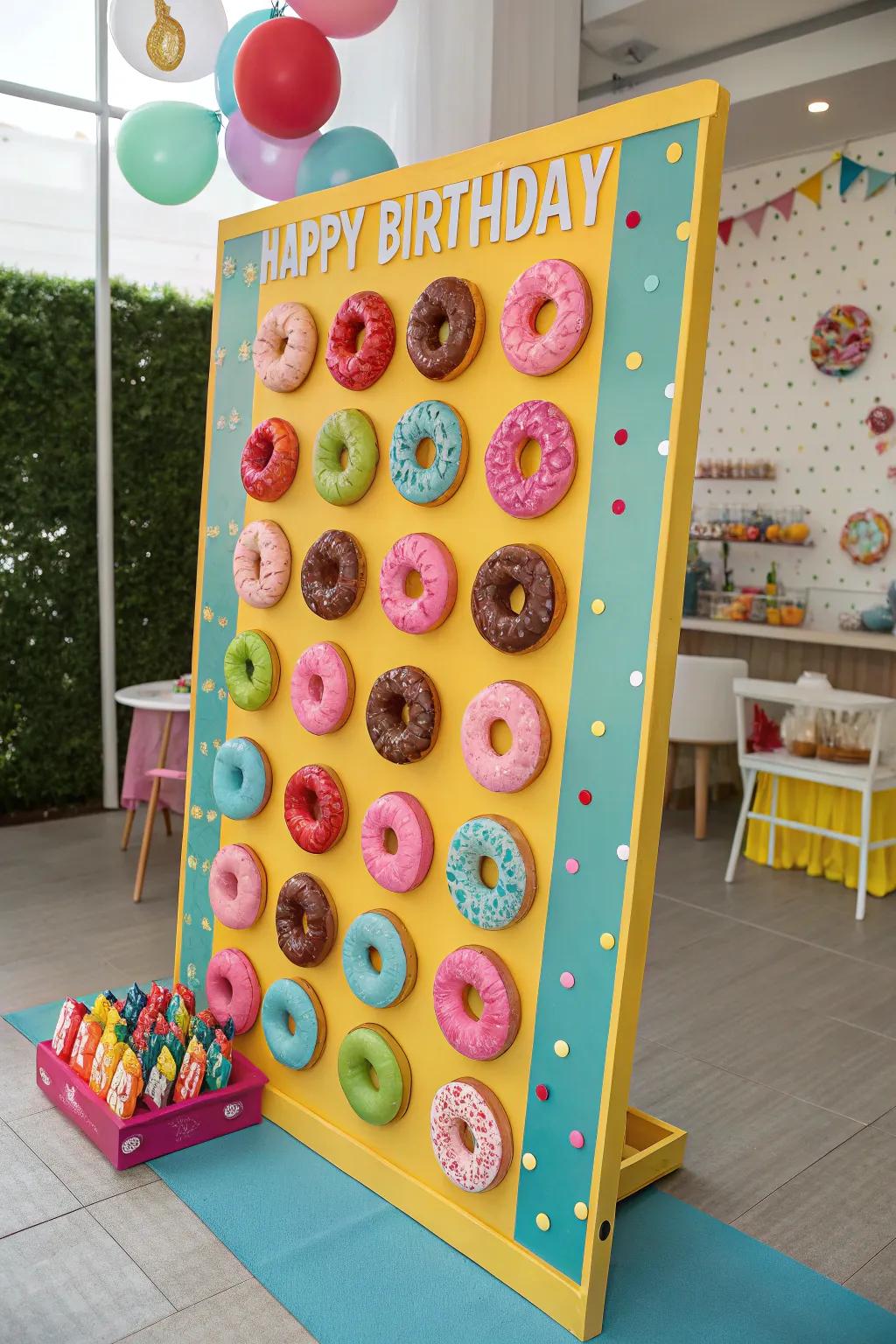 A playful donut-themed birthday board that's good enough to eat.