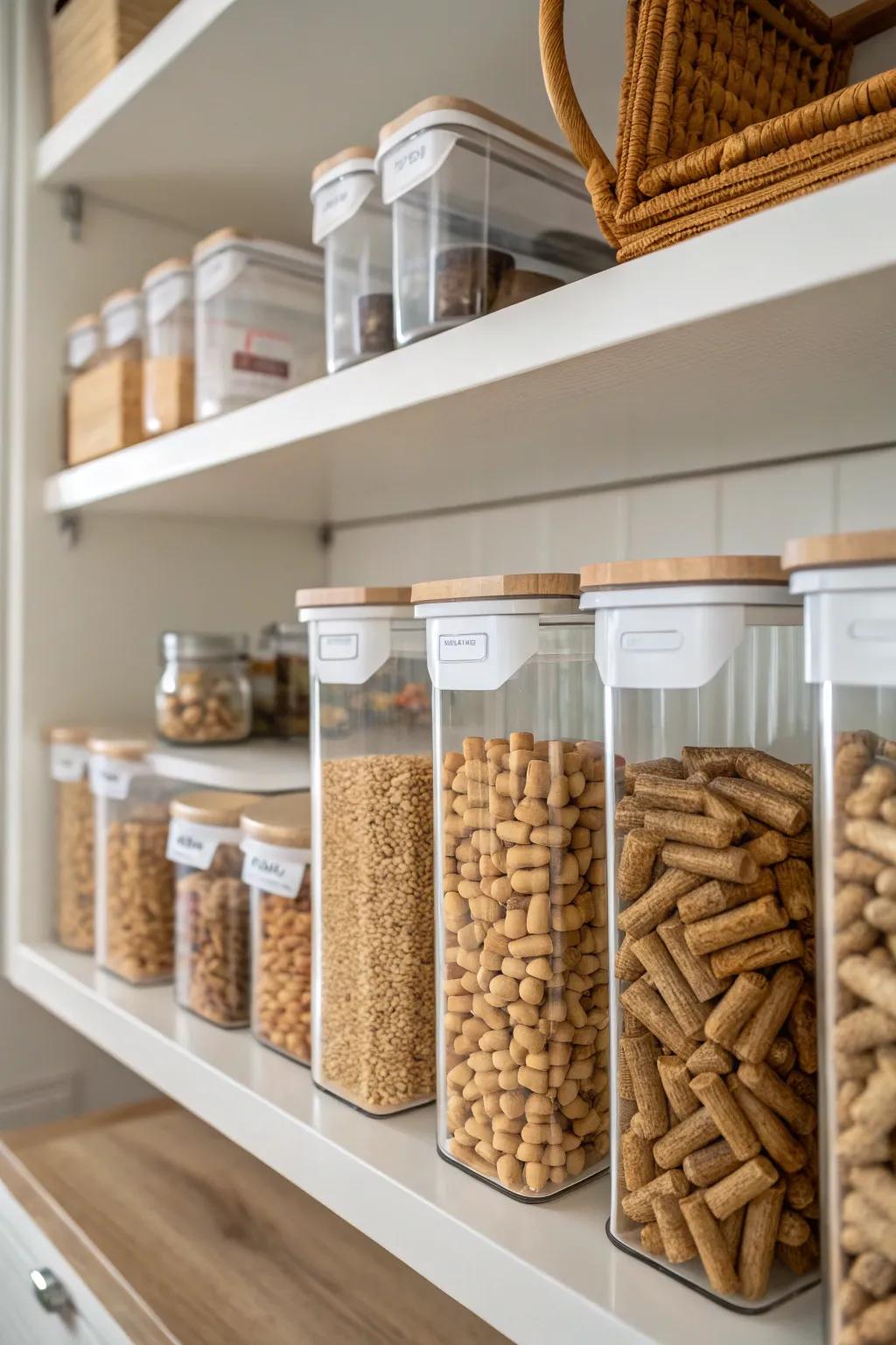 Transparent containers offer both convenience and style for storing wood pellets indoors.