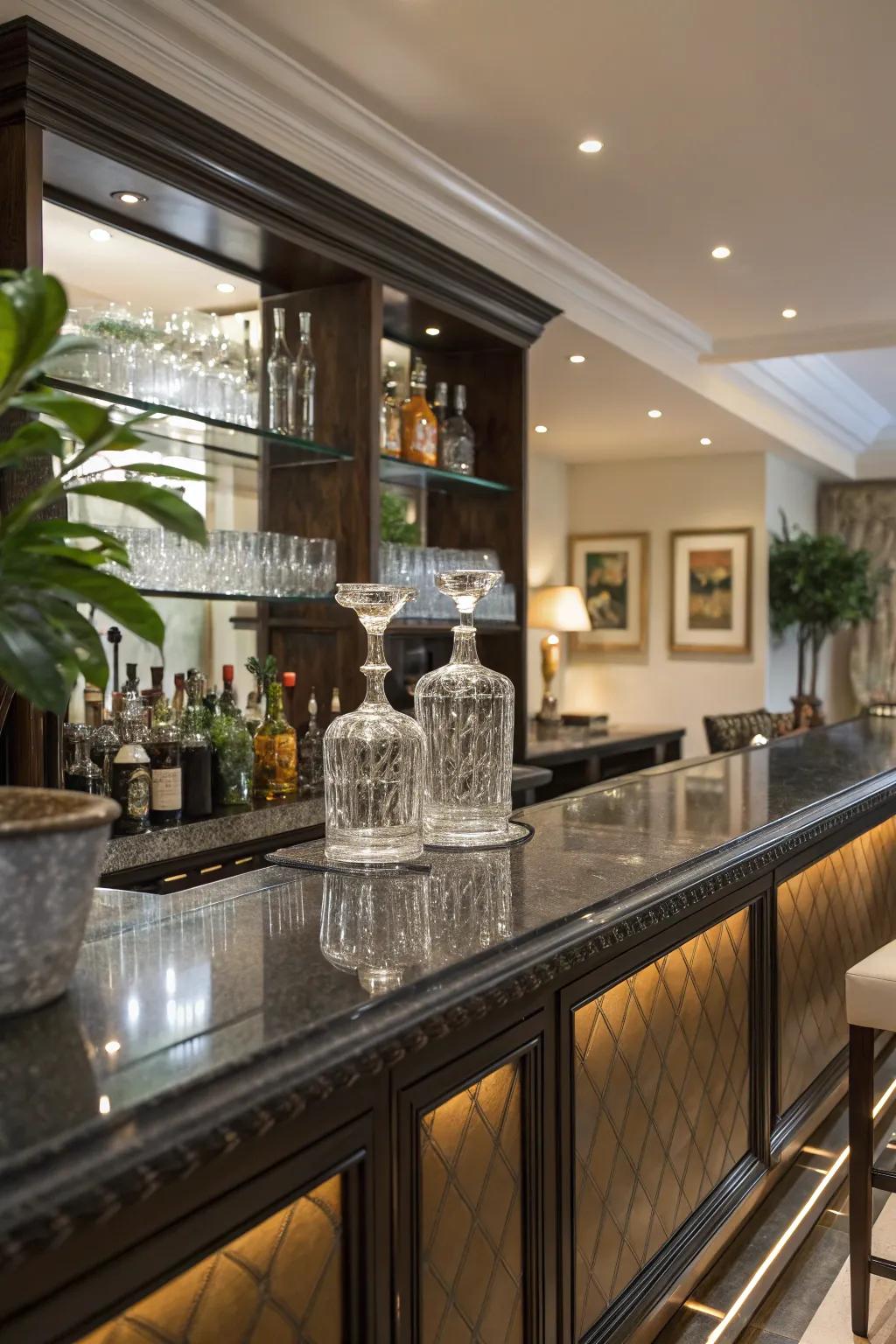 Polished countertops enhance the charm of your bar.