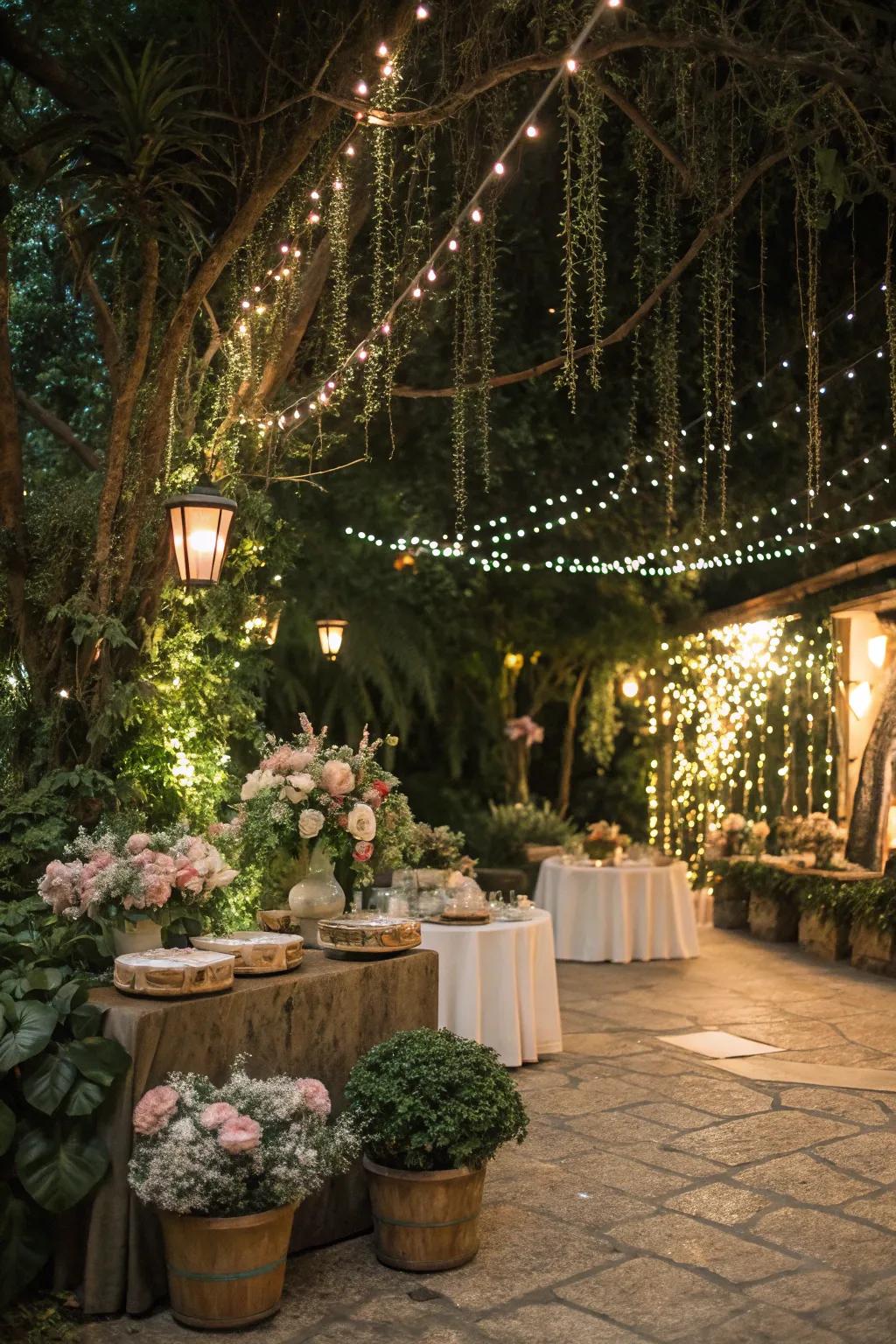 Verdure amalgamated alongside lights appends a natural touch.
