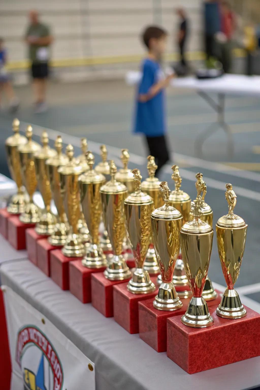 Mini trophies prepared to honor the little champions.