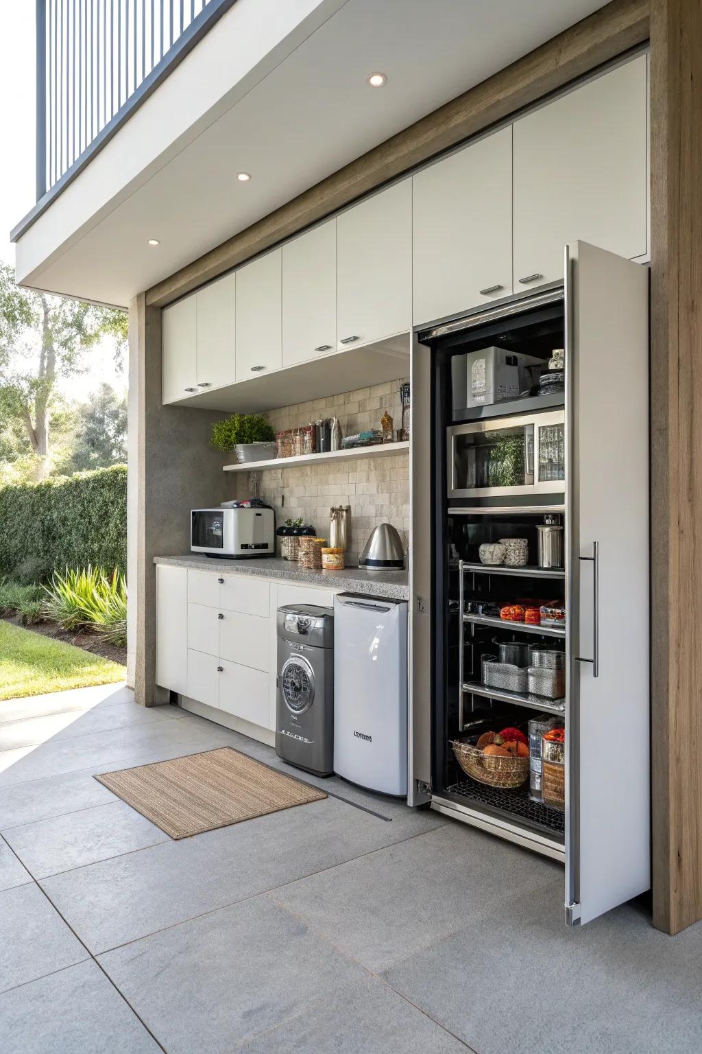 Garage door cabinets infuse a contemporary twist into corner storage solutions.