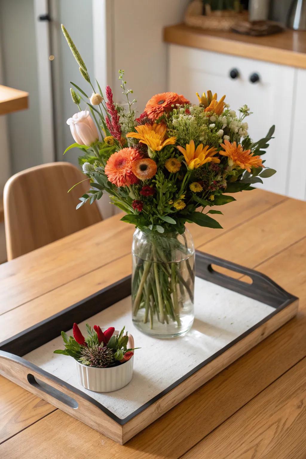 Seasonal flowers breathe new life into kitchen decor.