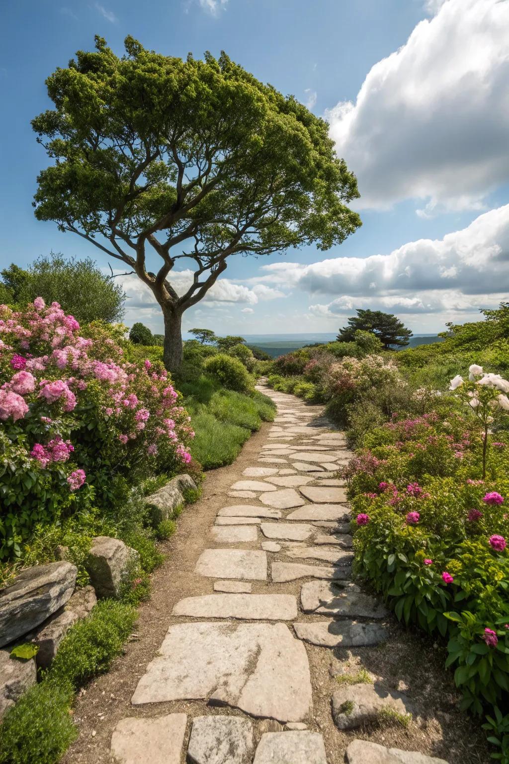 Pathways guide the eye and feet toward your beautiful trees.