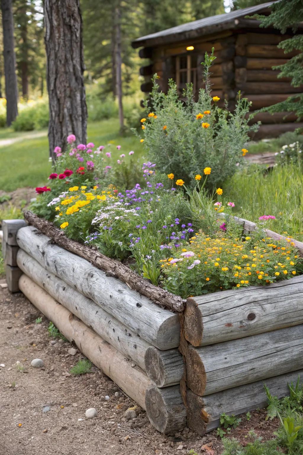 Logs bring a natural, woodland feel to your garden's raised beds.