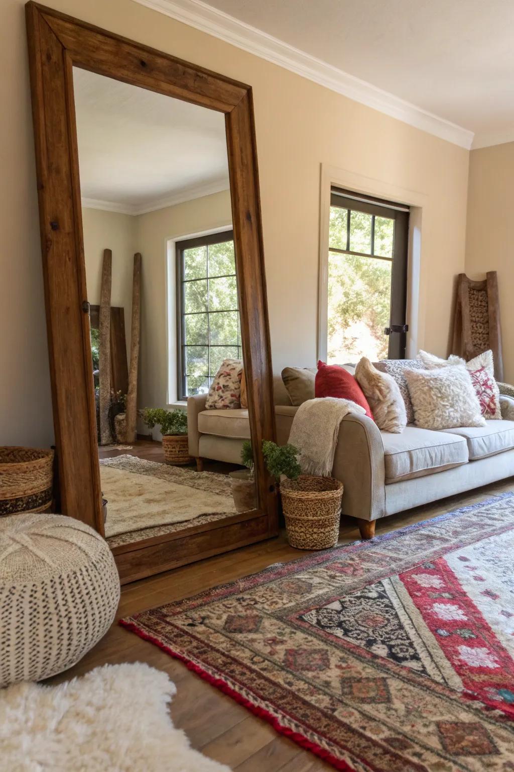 Layering textures around a mirror creates a cozy, stylish space.