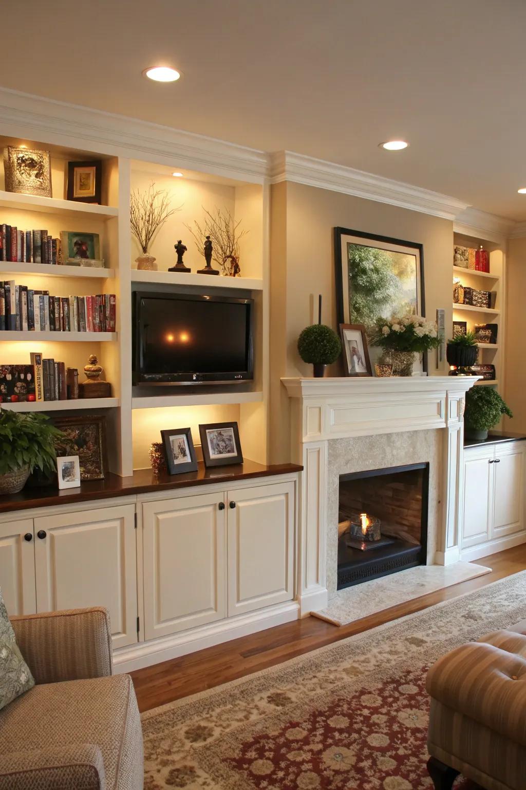 Fitted storage units offer space and a sophisticated presence.
