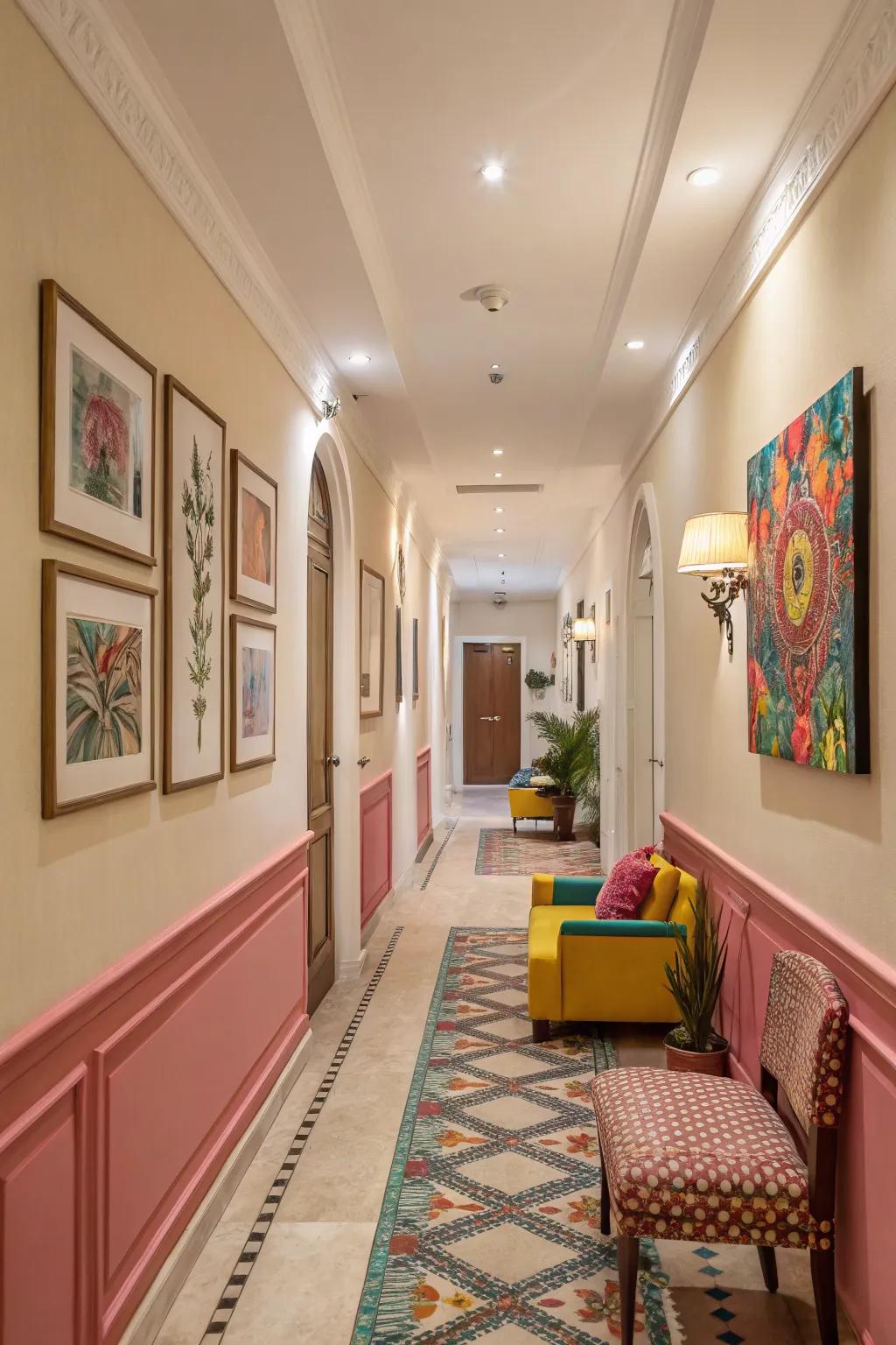 A harmonious color scheme unifies the decor, enhancing the ambiance of the space.
