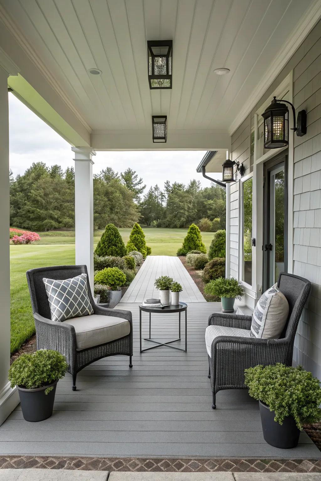 Symmetry in design creates a harmonious modern porch.