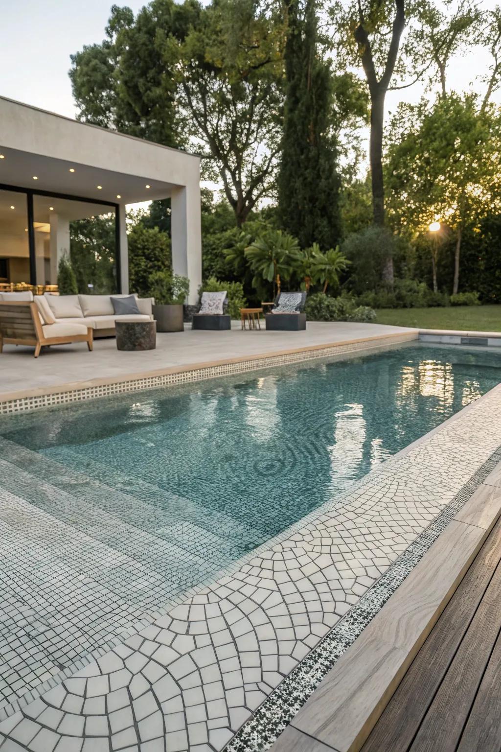 Textured tiles add depth and uniqueness to pool surfaces.