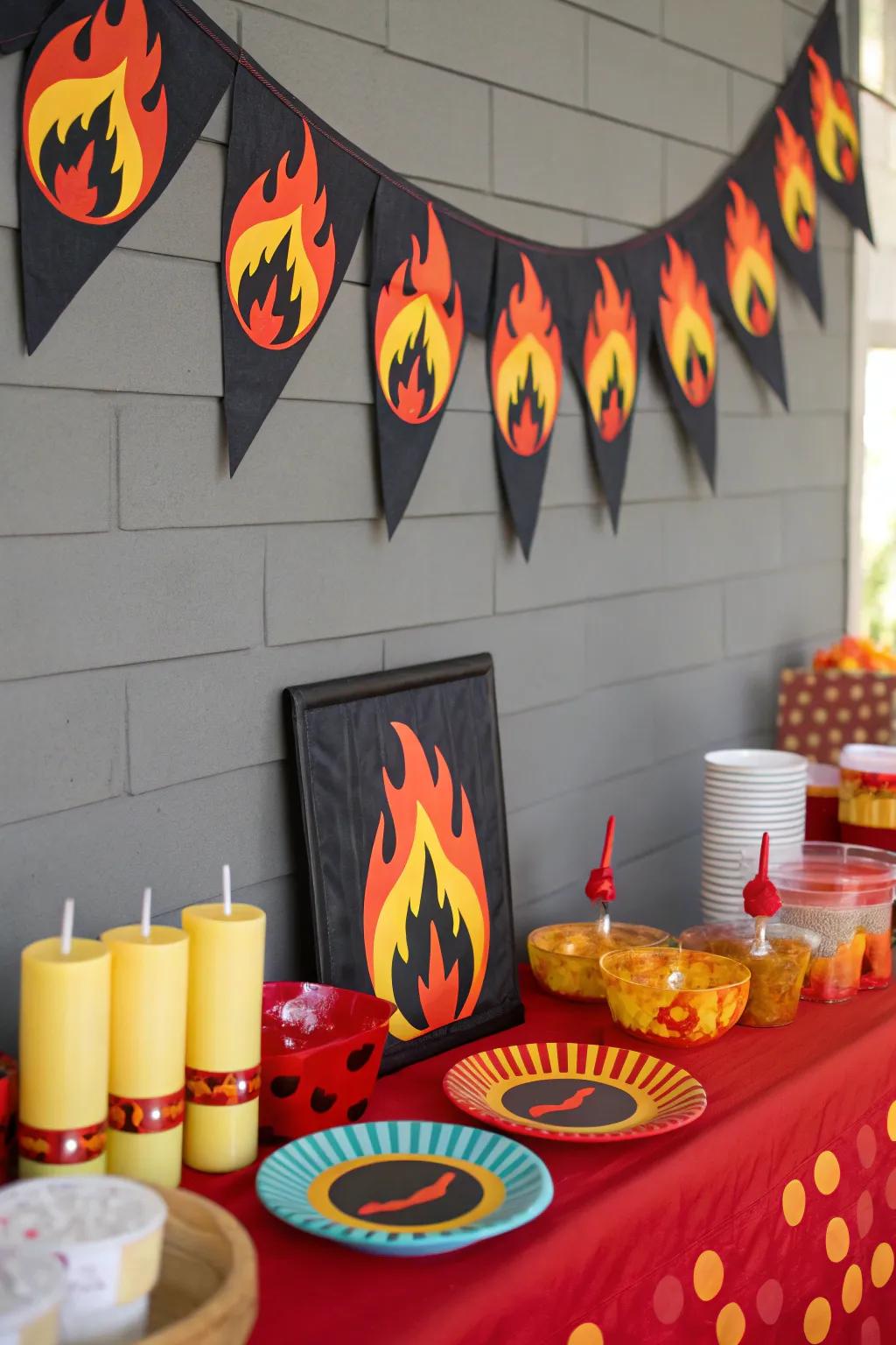 Fire-themed decorations to enhance your celebration.