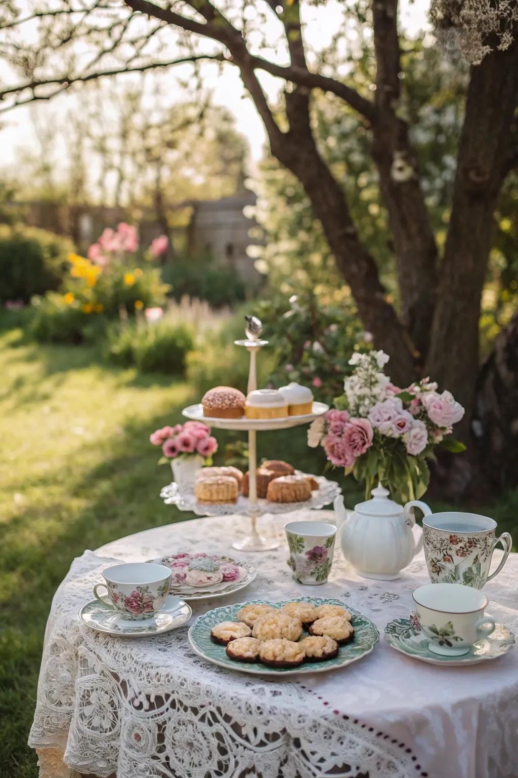 A vintage tea party setup for a charming Mother's Day.