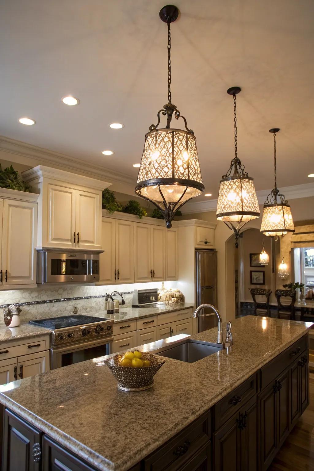 Eclectic illumination fixtures that amplify your kitchen's distinctiveness.