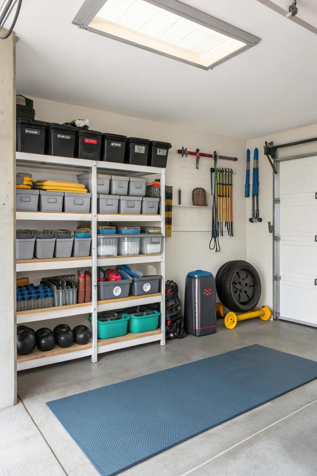 Defined zones help maintain an organized and functional garage.