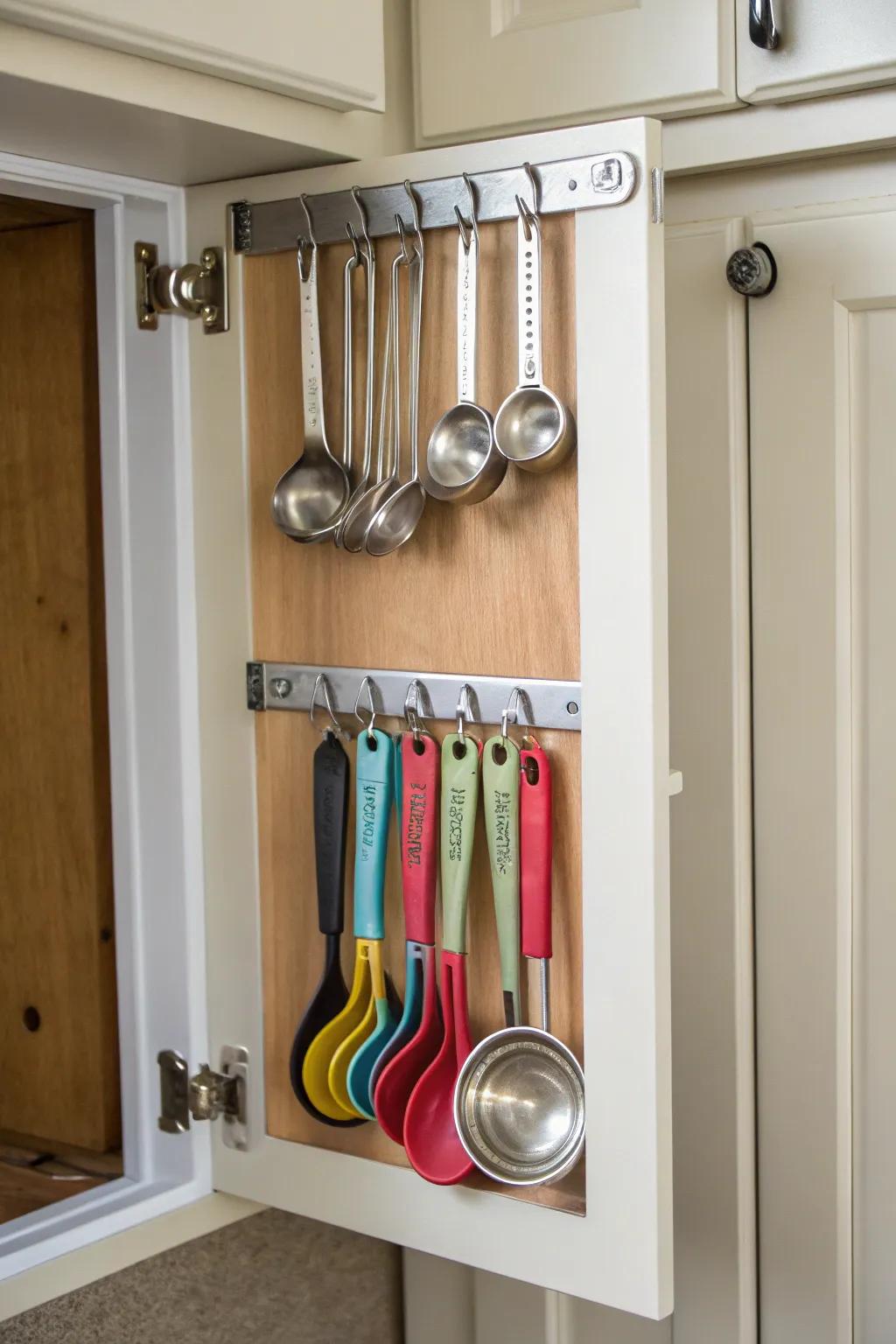 Cabinet door storage maximizes often-overlooked space.