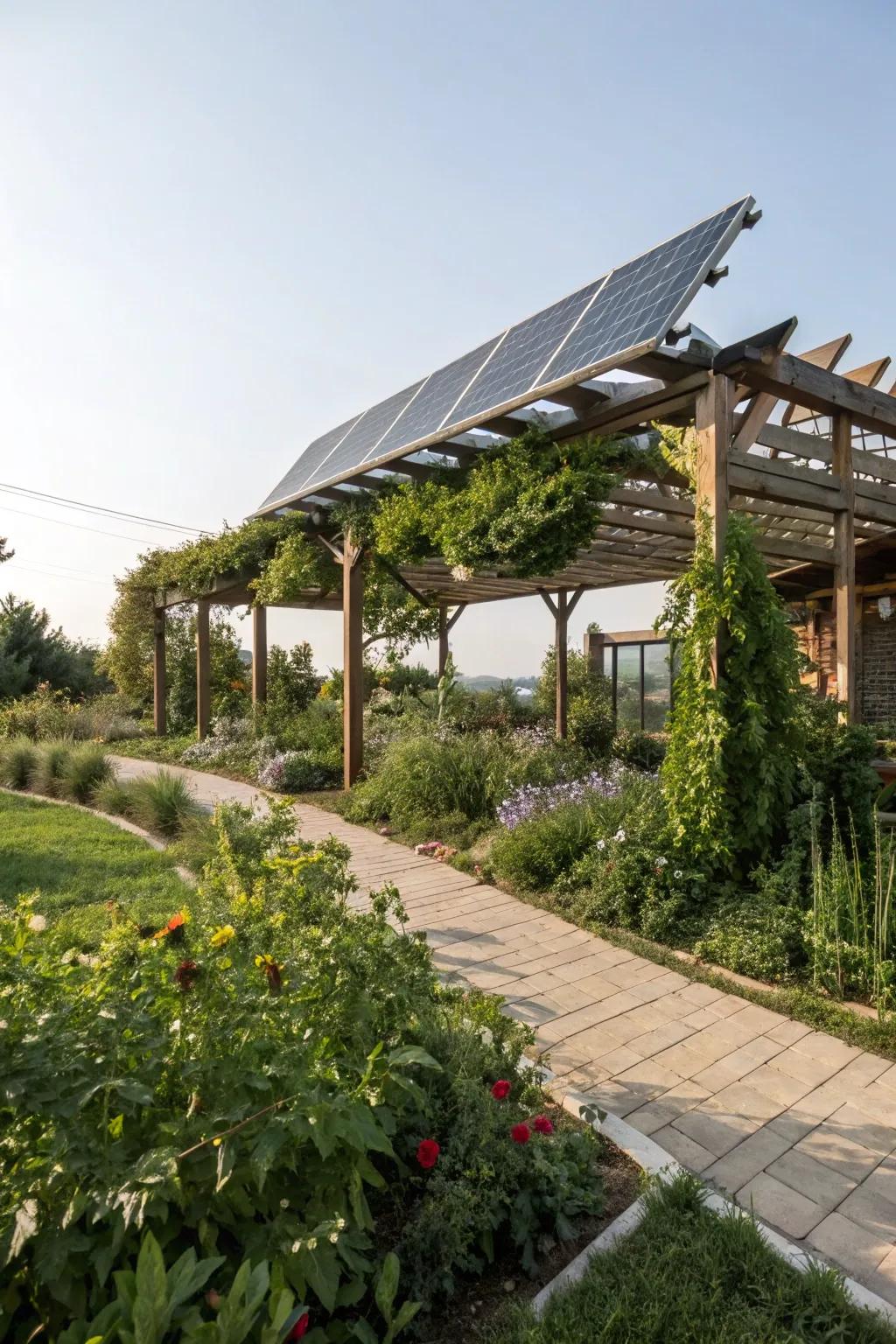 Embrace sustainability with a solar panel pergola roof.