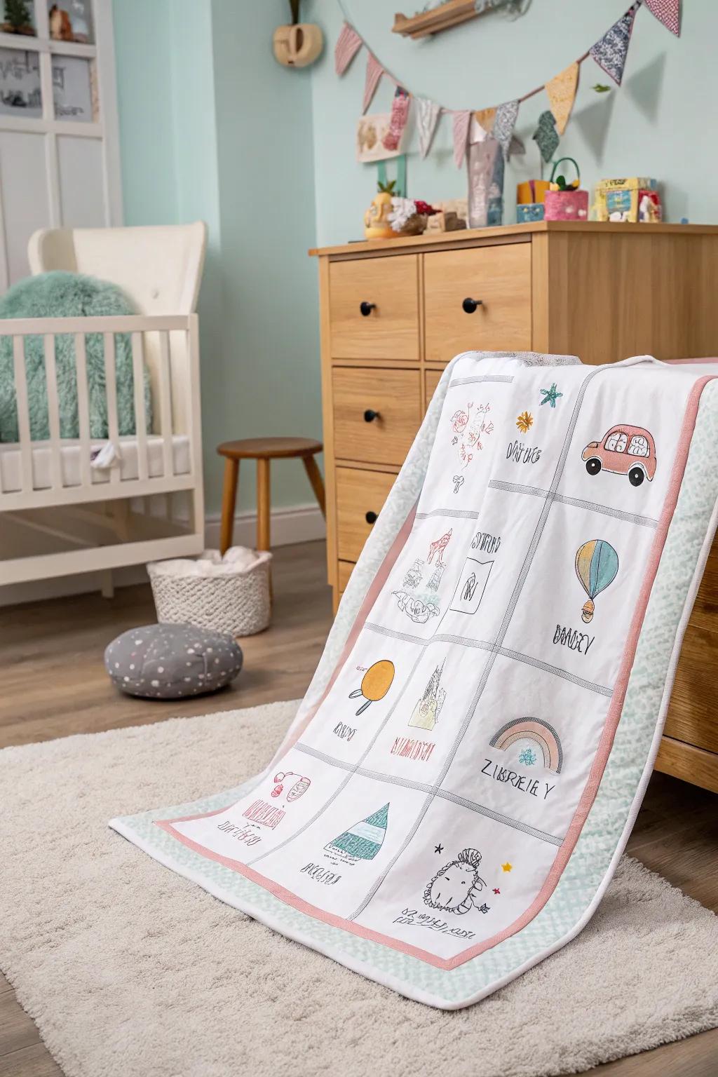 A soft baby blanket with monthly markers, perfect for capturing your baby's growth milestones.