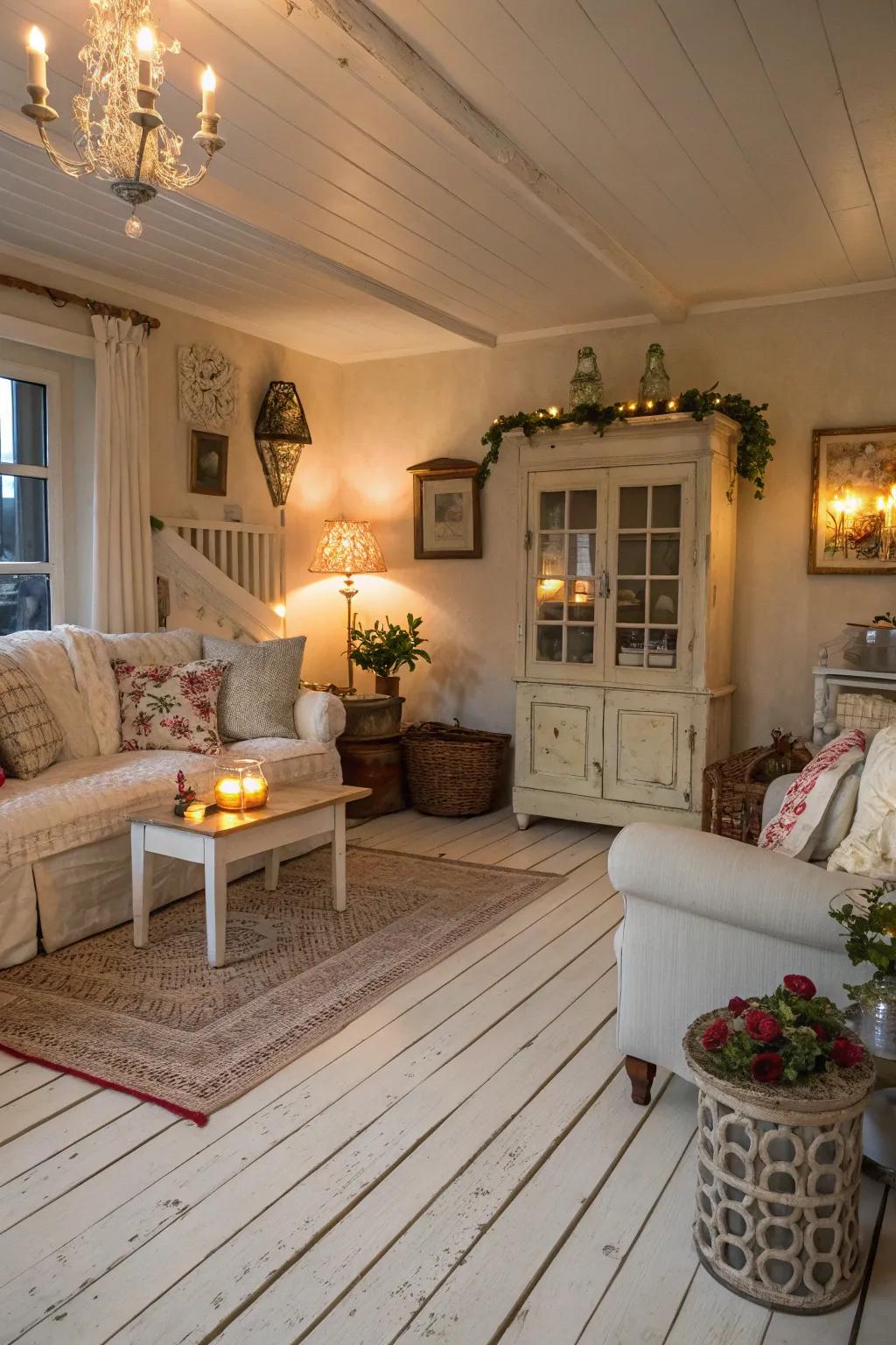 Bleached floors provide a radiant and rustic allure.