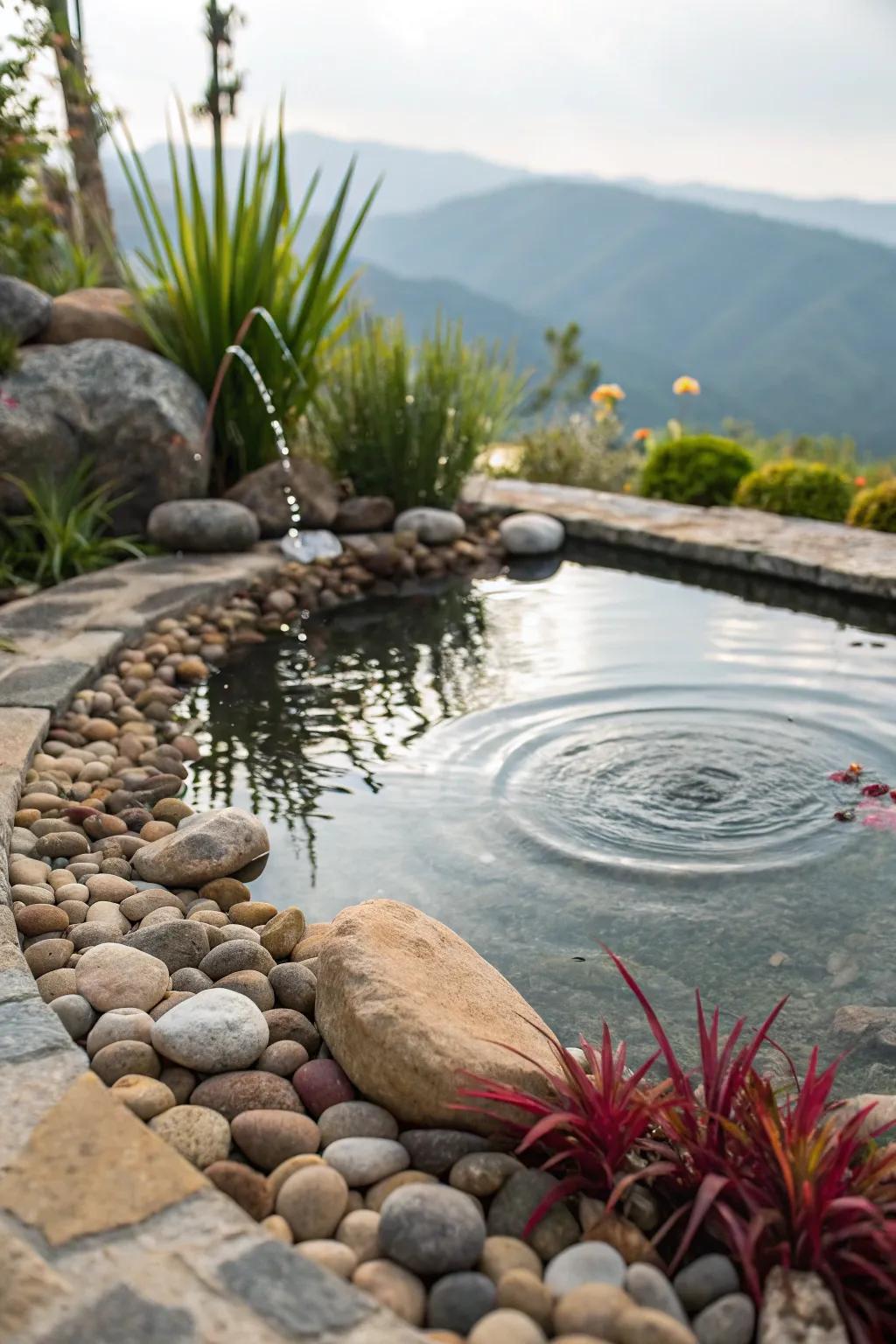 A pool pond enhanced with ornamental features.
