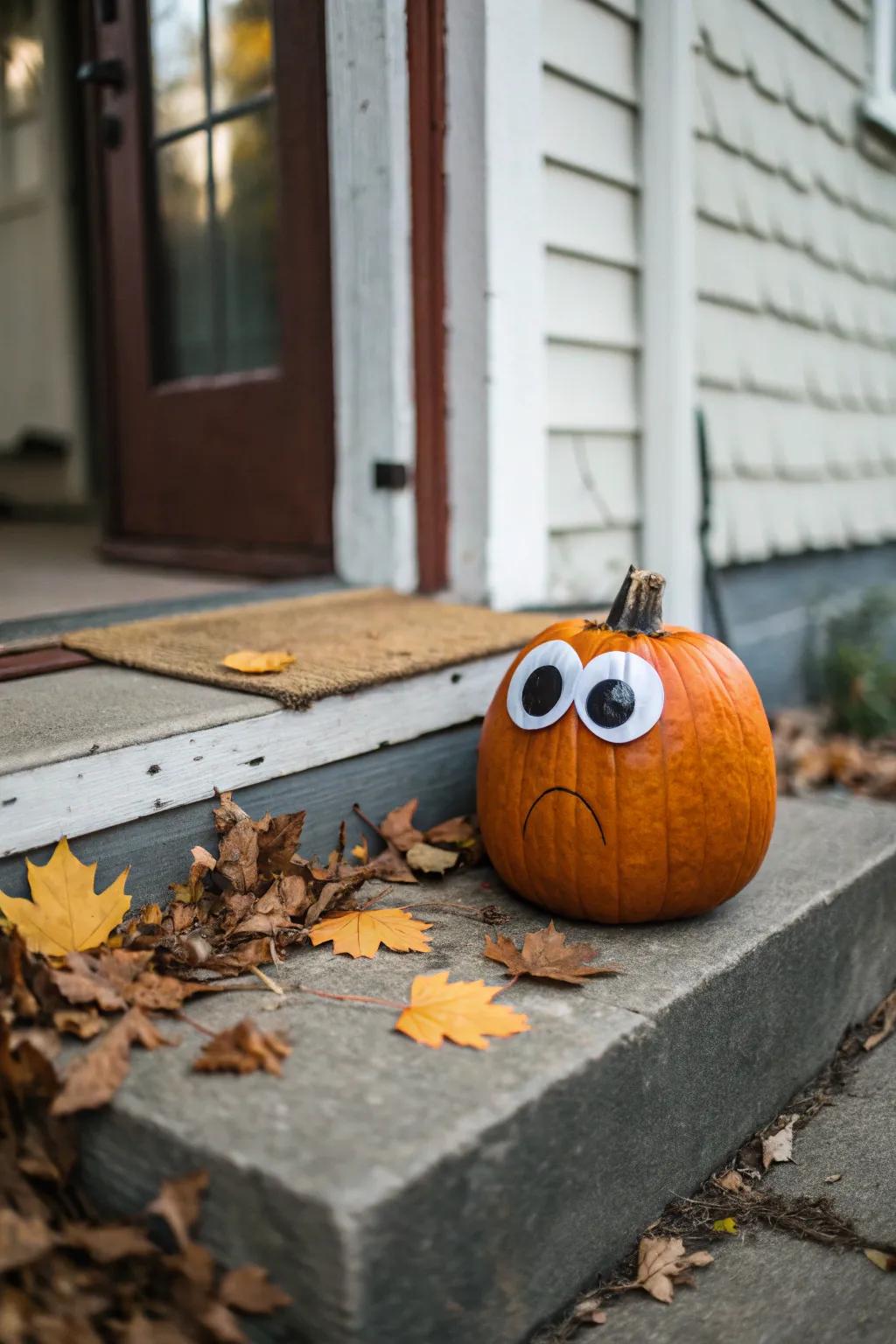 Playful eyeballs impart a lively character to your pumpkin exhibit.