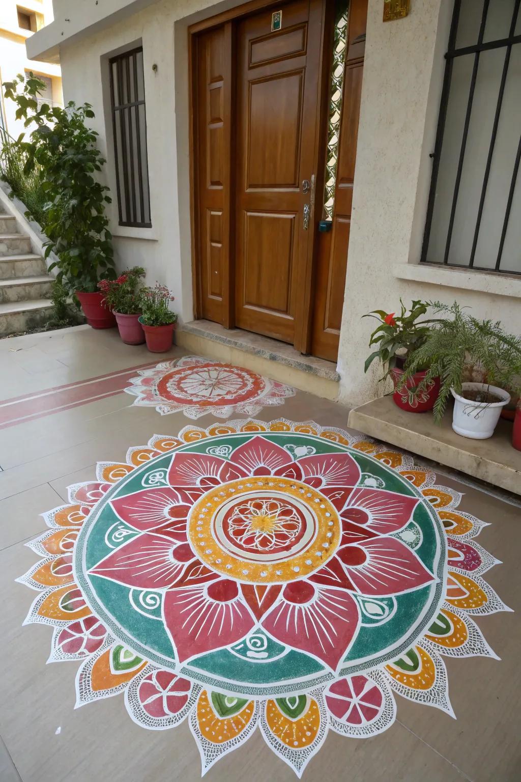 Symmetry in rangoli represents stability and harmony, ideal for celebratory times.