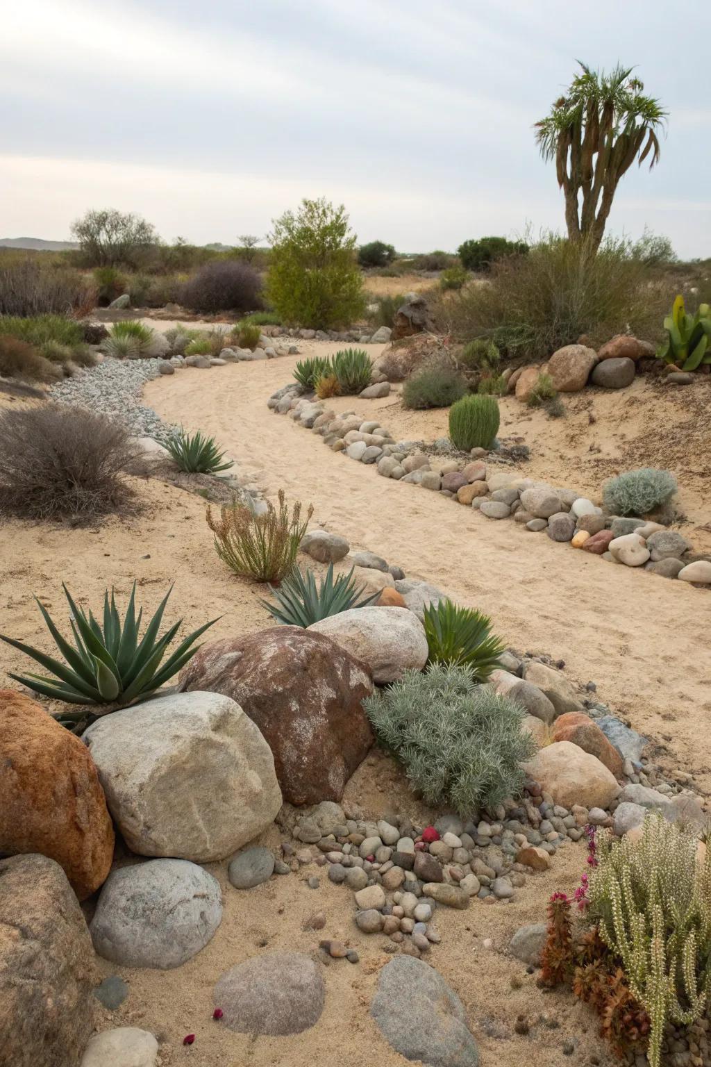 Create a stunning rock garden with river rocks and succulents.