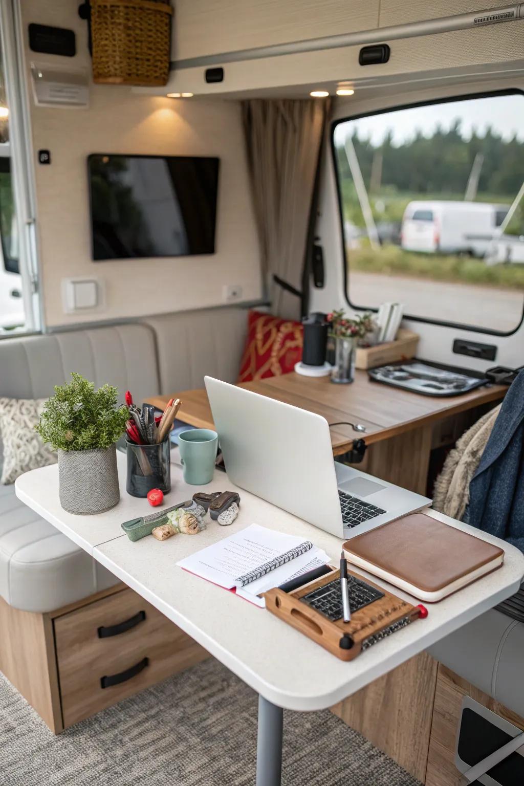Turn your RV table into a versatile workspace.