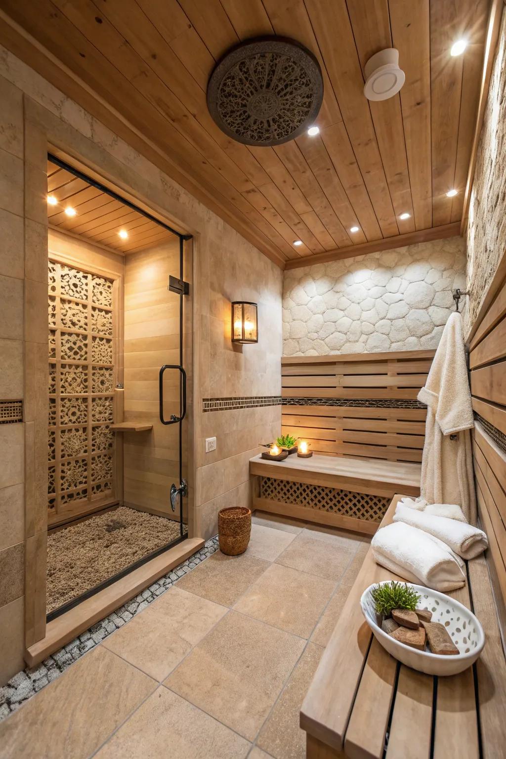 Spa-like showers provide ultimate relaxation with natural elements.