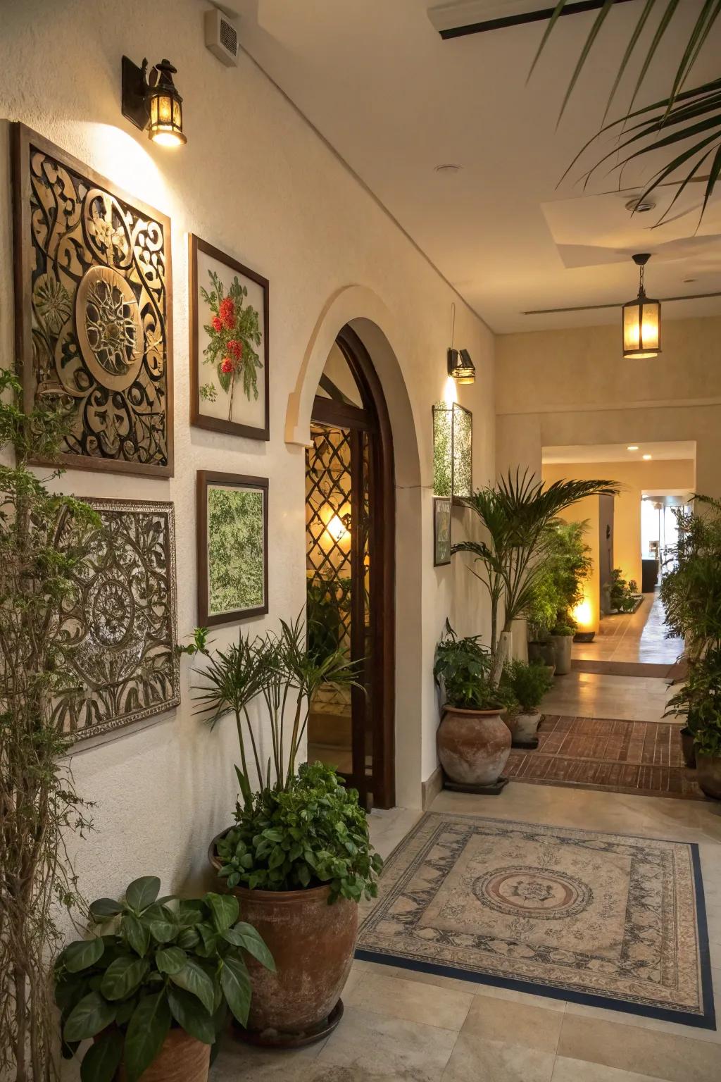 Decorative elements adding personality to the entryway.