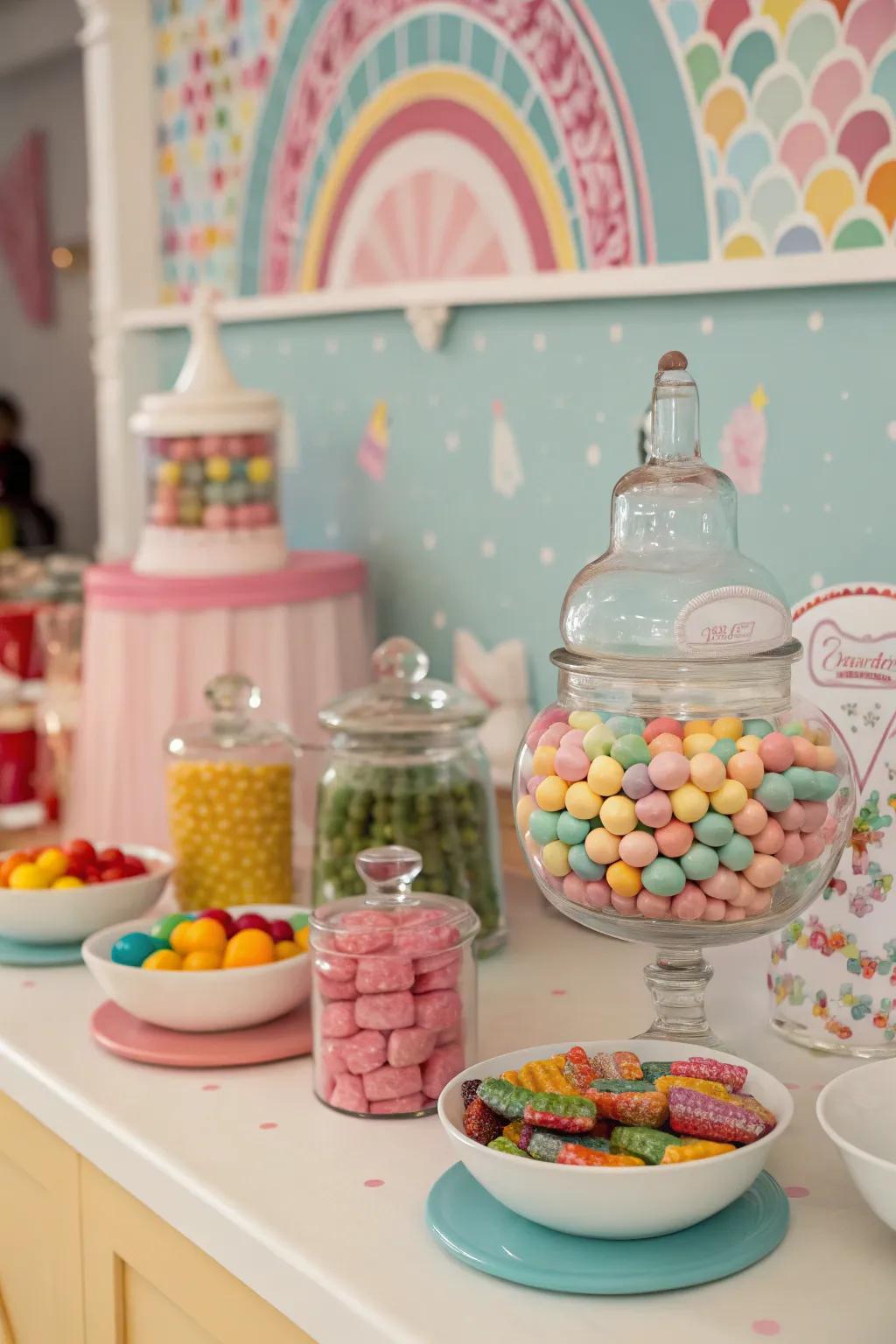 A nostalgic candy station bringing colorful sweetness to the party.