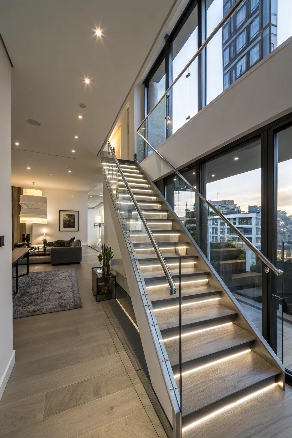 Elegant and stylish, this contemporary staircase transforms the space.