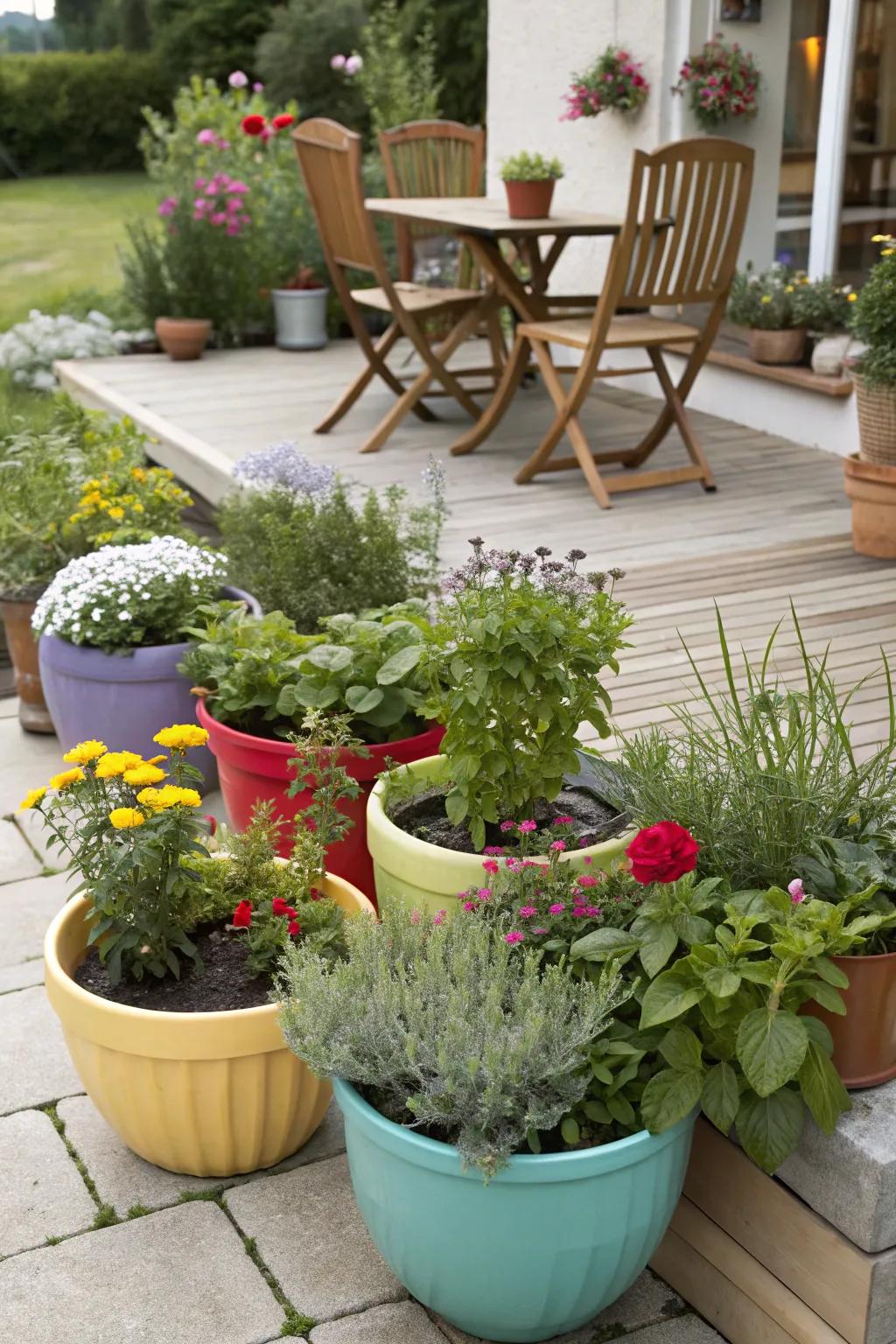 A lively portable garden full of assorted plant life and colors.