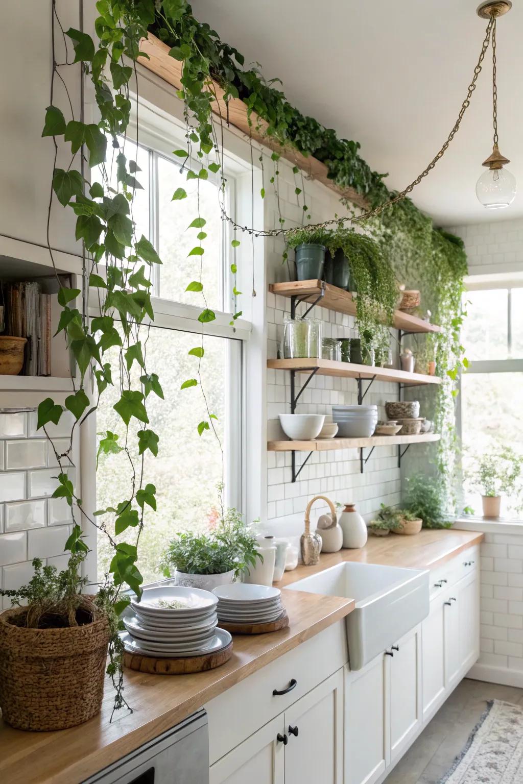 Bring life into your kitchen with hanging vines.