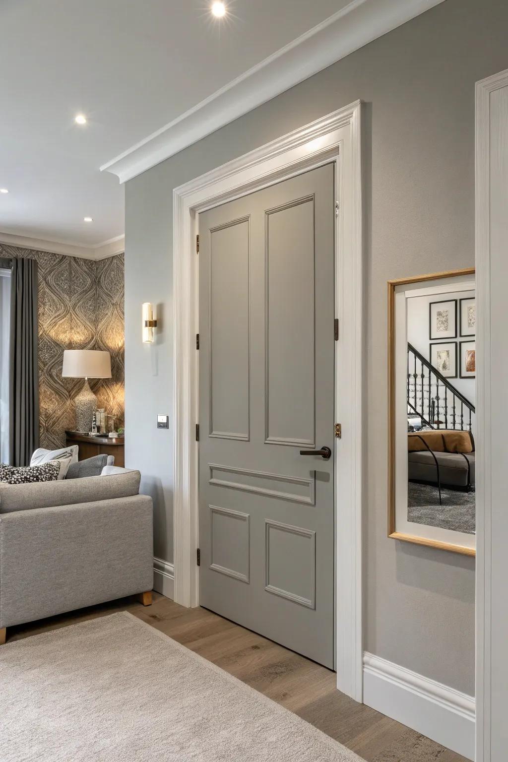 Neutral gray doors offer versatile sophistication.