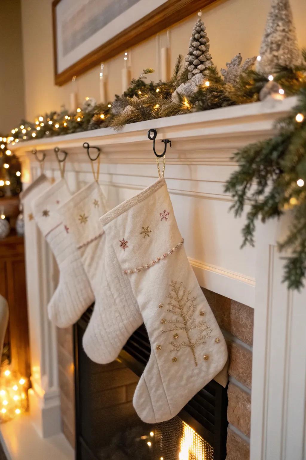 White stockings bring a timeless elegance to your holiday decor.