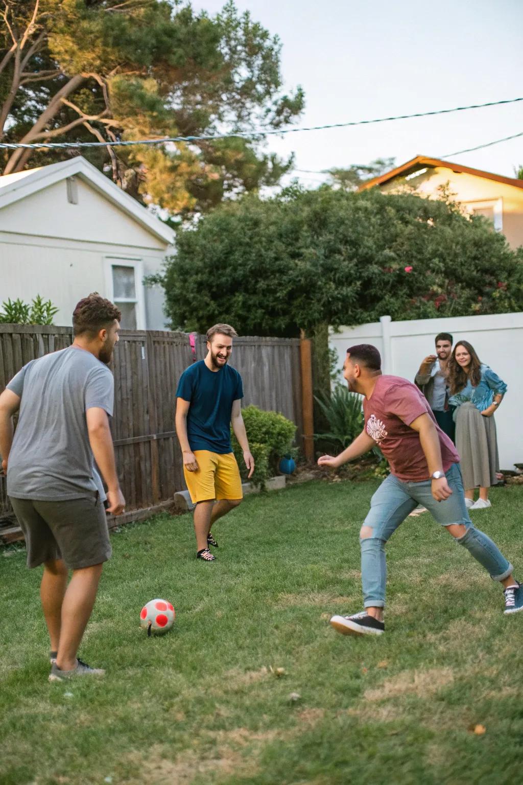 Guests enjoying a friendly sports match in the yard.