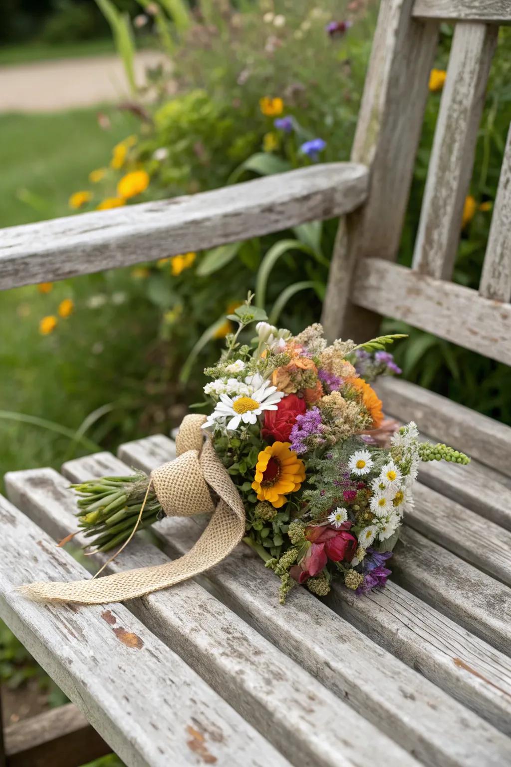 Rustic wrist adornment featuring charming wildflowers.