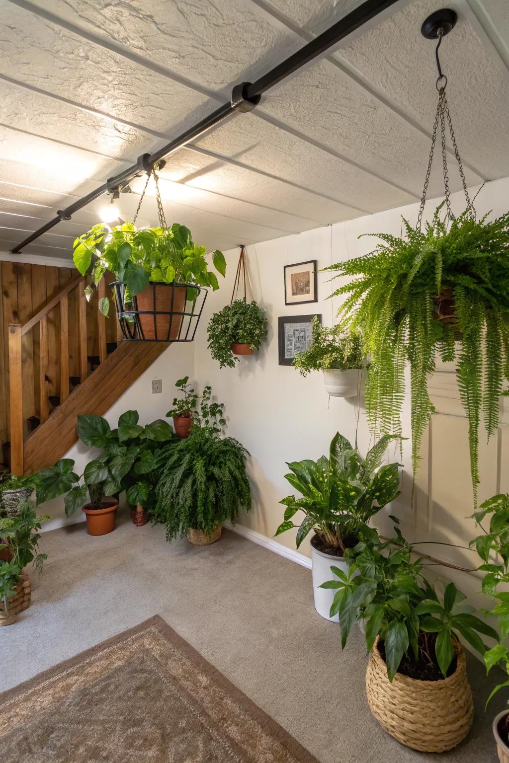 Plants can bring vitality and a touch of nature to your basement.