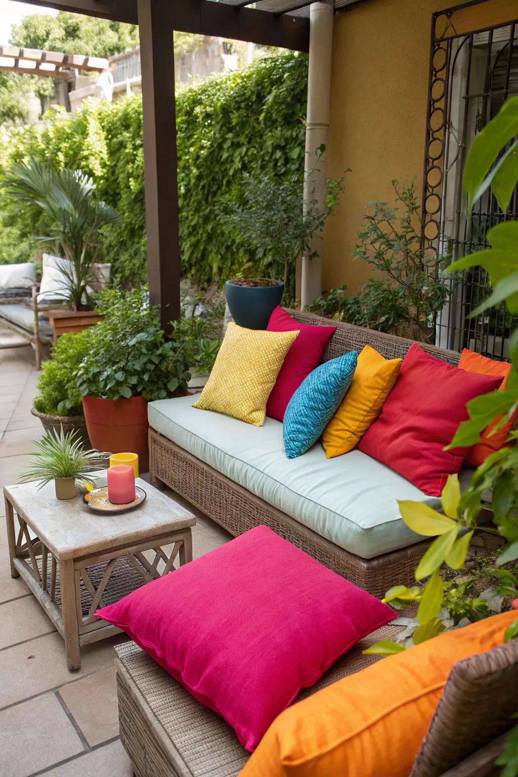 DIY pillow covers add a personal touch to your patio decor.