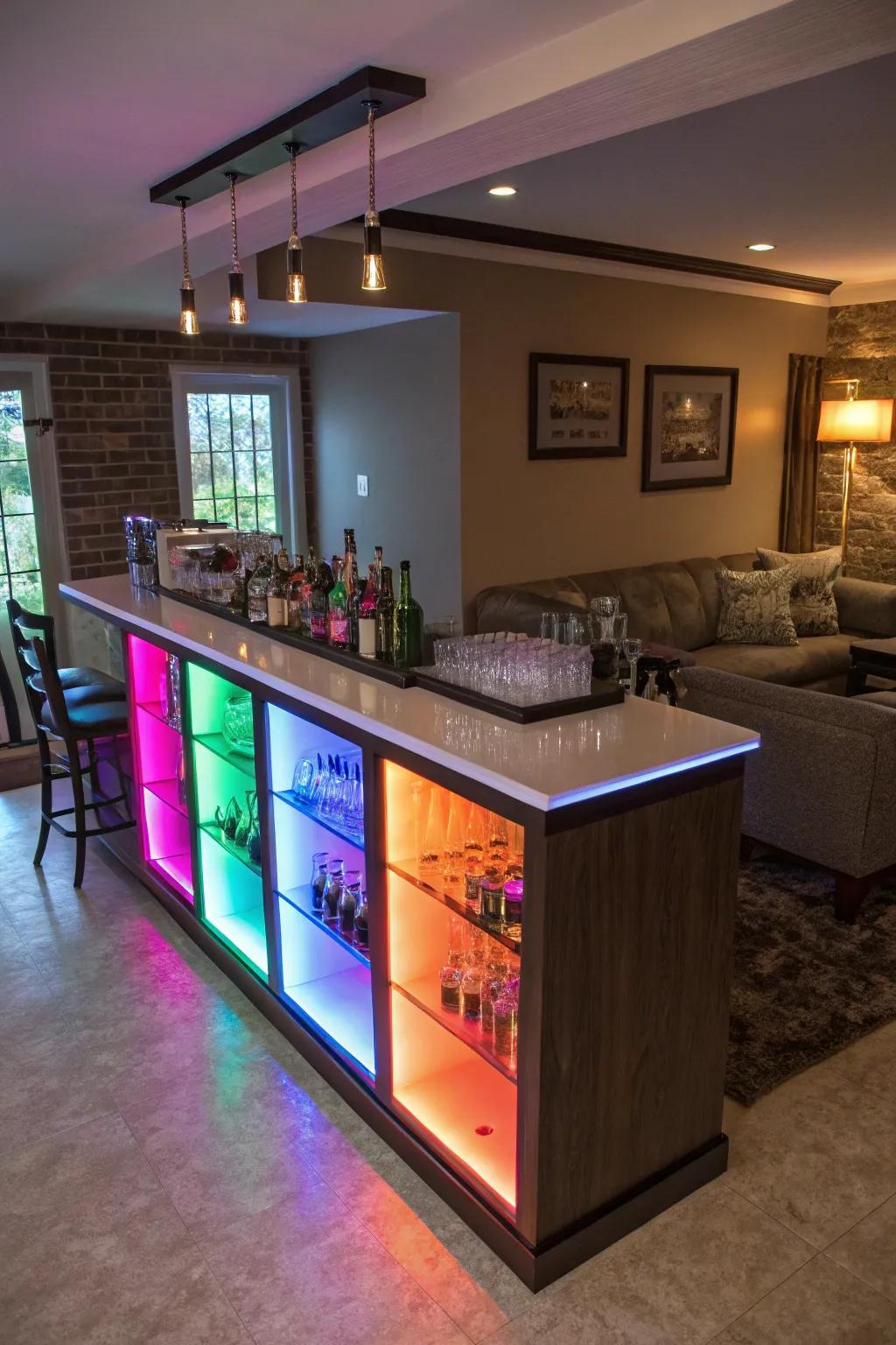 Color-changing LEDs offer a dynamic and customizable atmosphere.