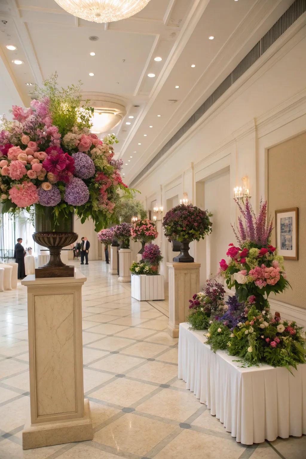 Floral arrangements add natural beauty and elegance to the birthday hall.