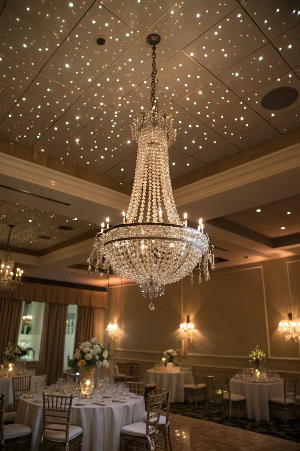 Gem chandeliers that fill the space with sparkles.