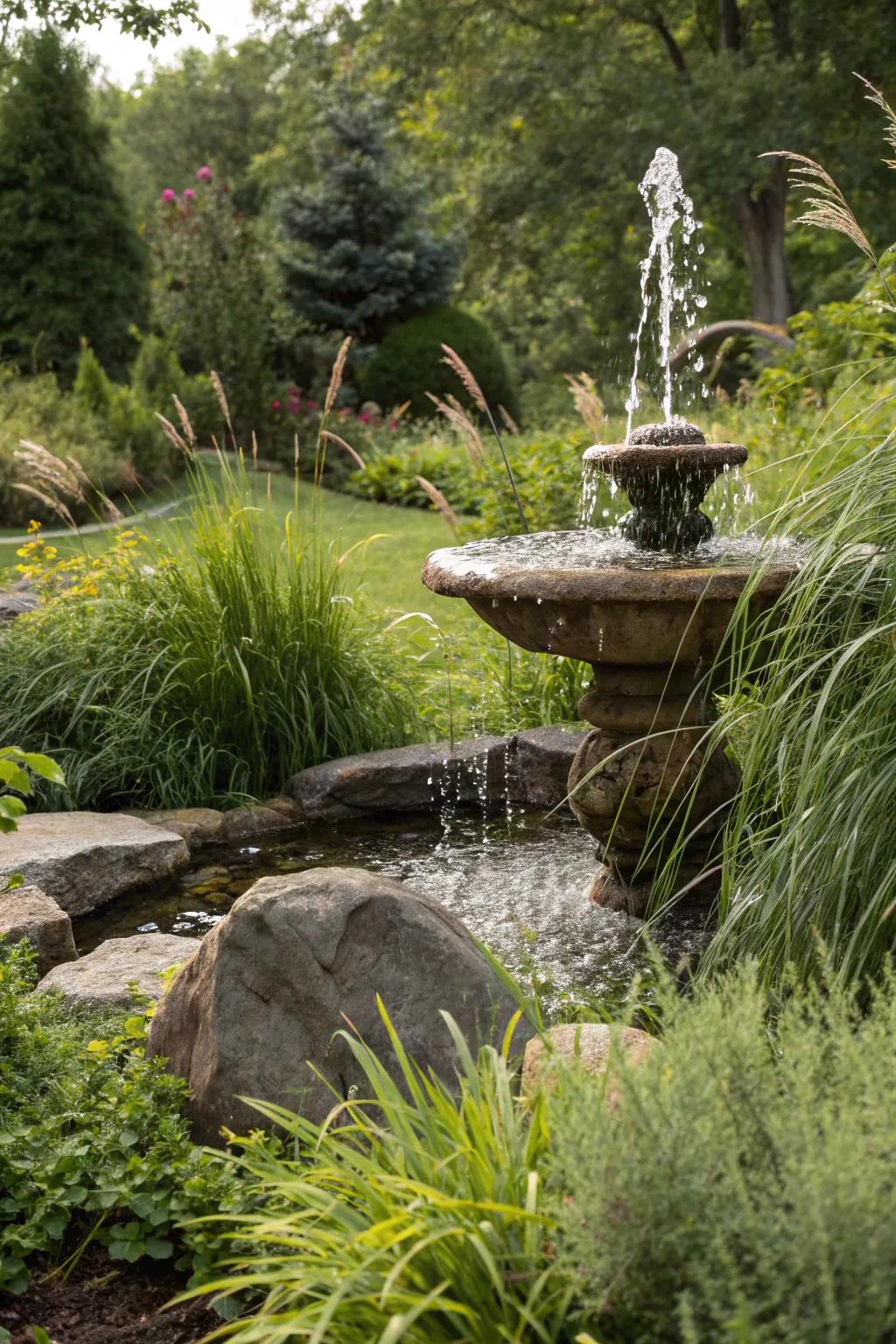 A hidden oasis fountain perfect for private relaxation.