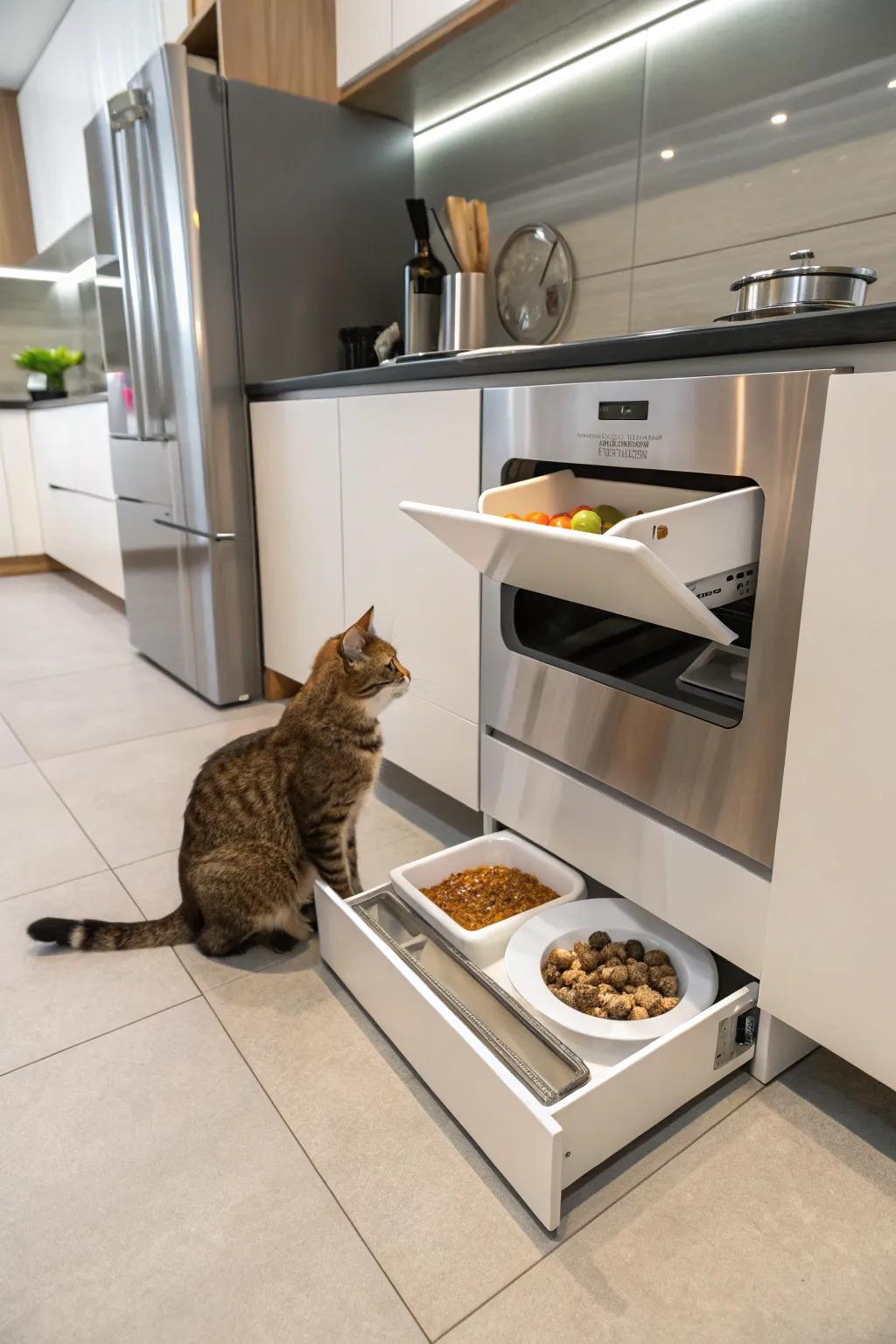 Maintain feeding essentials in order with a station that includes built-in storage.
