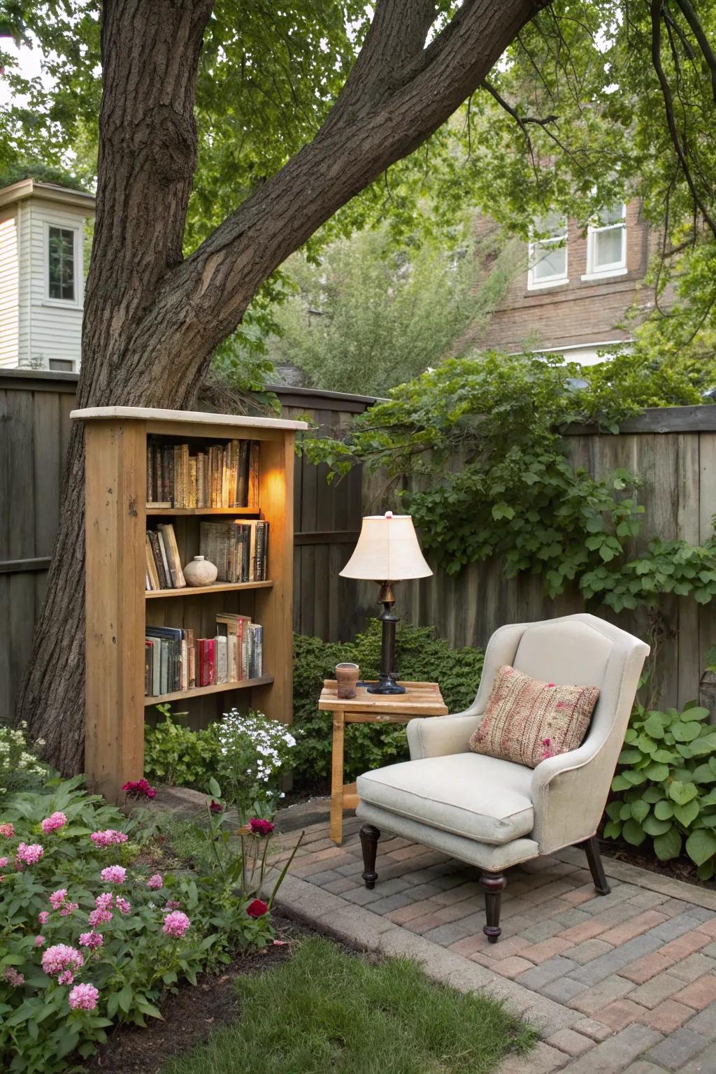 A backyard library nook is perfect for book lovers.