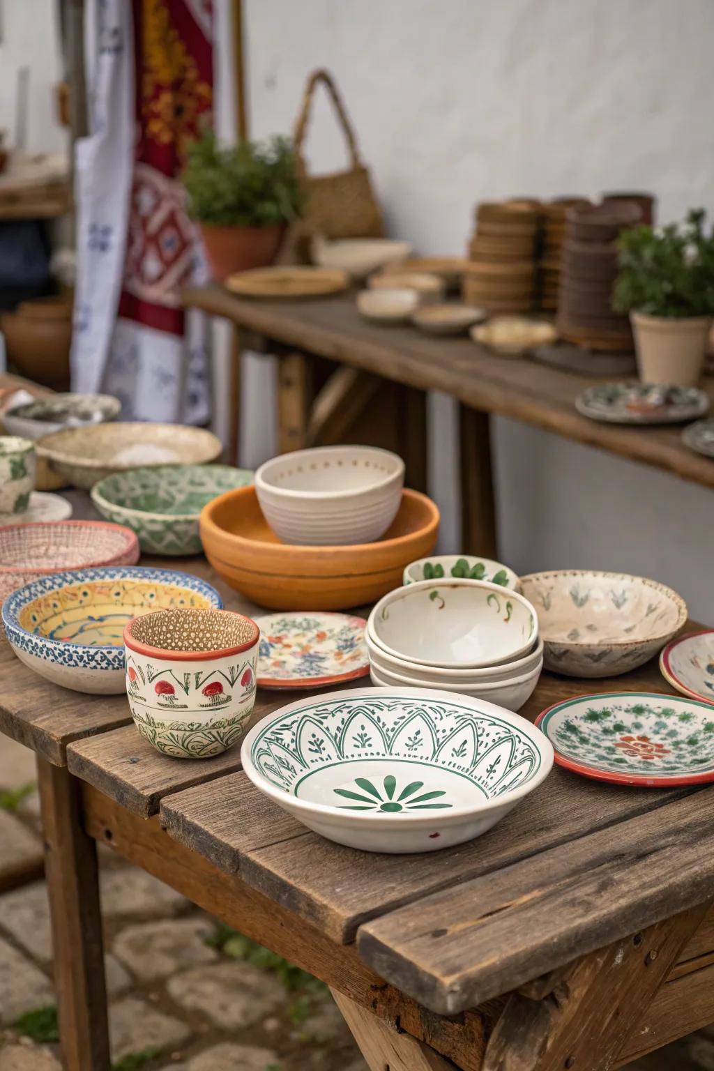 Handmade pottery adds unique charm to your dining experience.