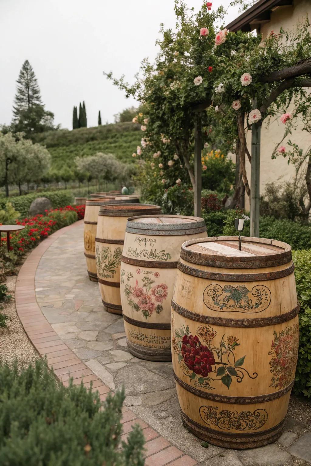 Rustic charm painted barrels