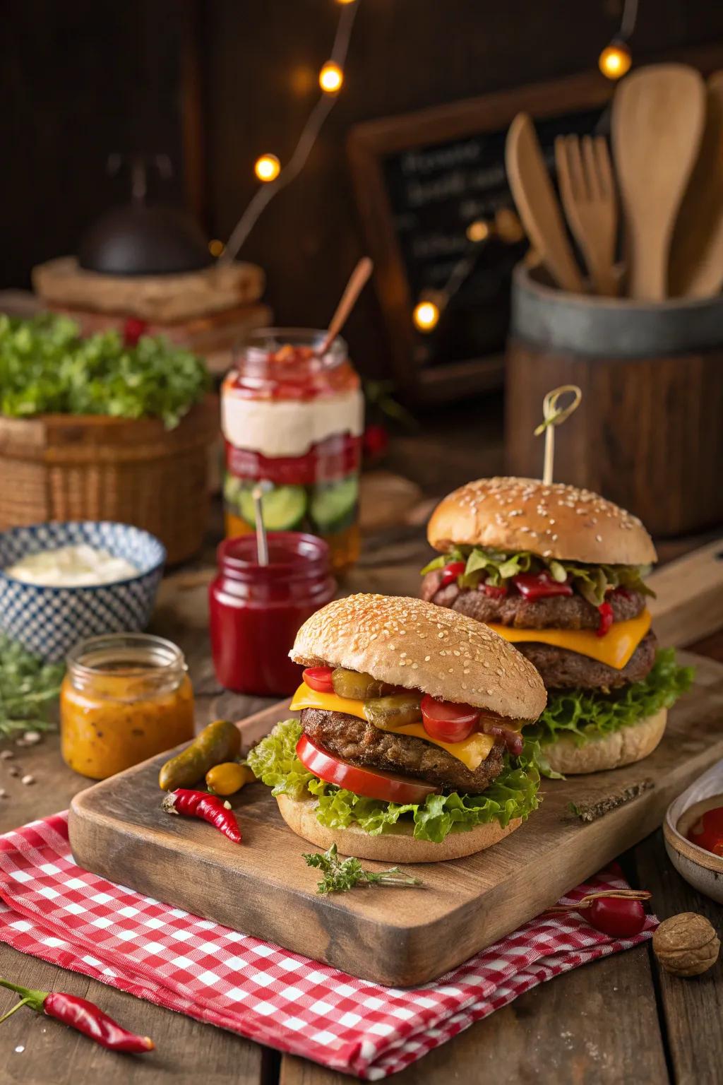 Create personalized burgers with a variety of toppings.